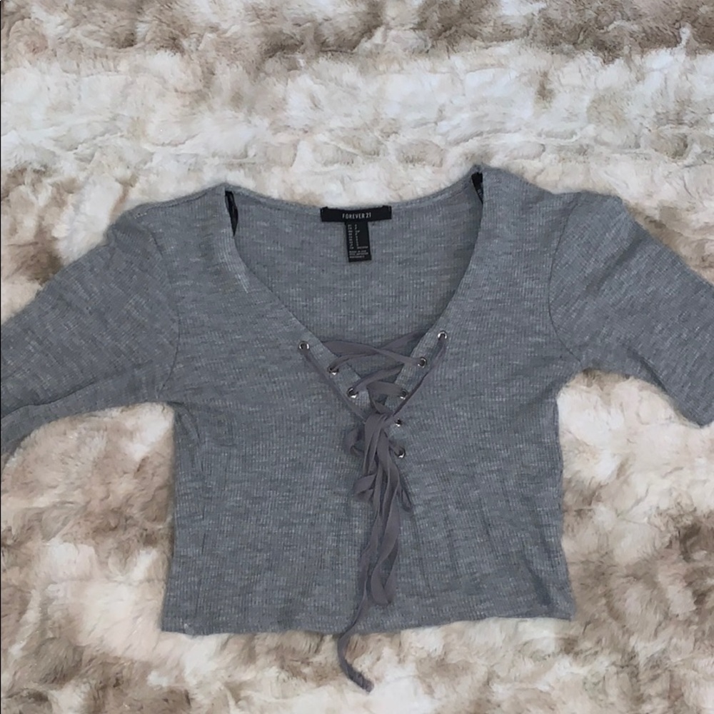 Grey tie up crop top